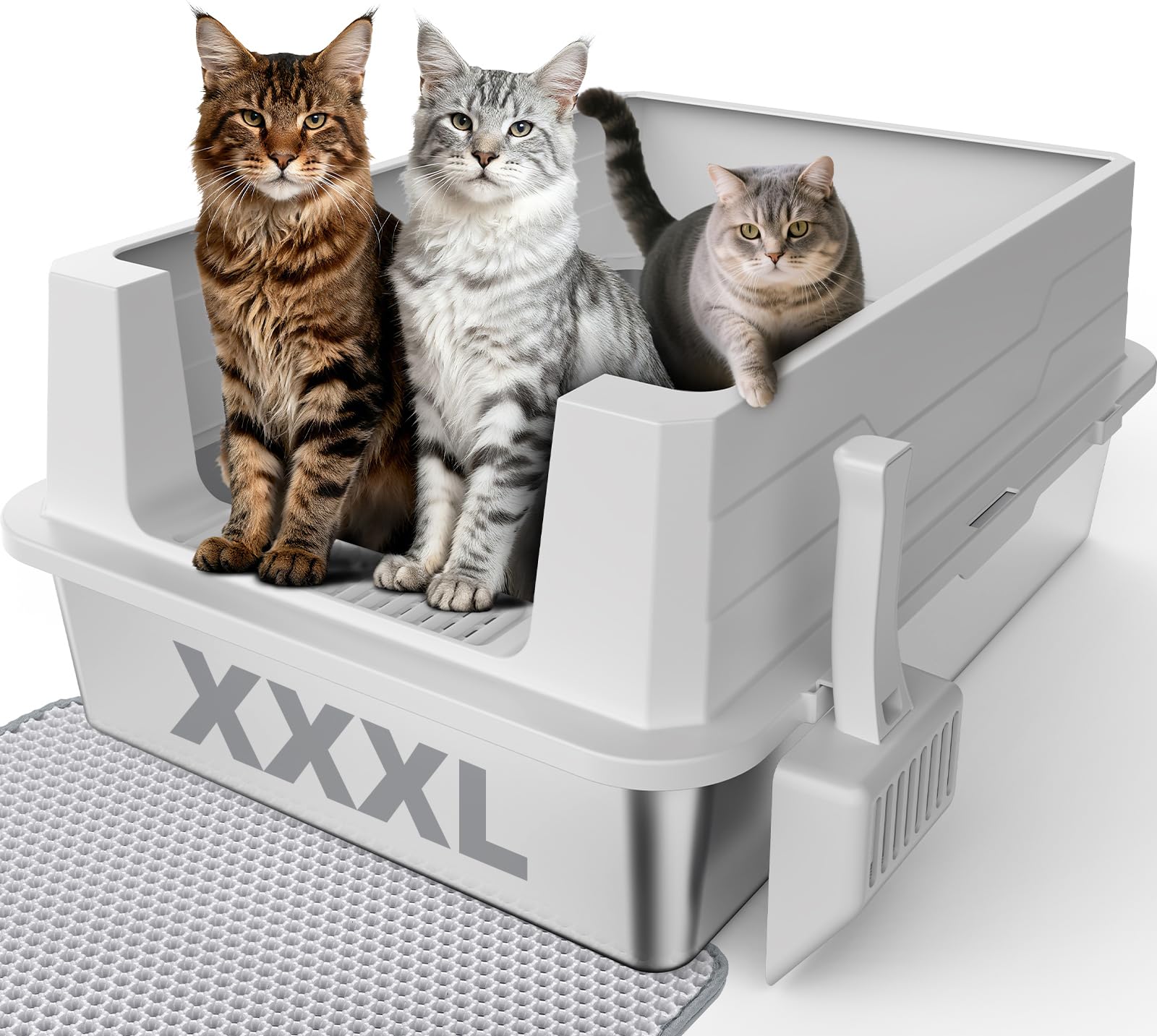 Stainless Steel Litter Box Extra Large for Big Cats Multi-Cats, Jumbo Extra Large Metal Cat Litter Box with High Sided Lid, Anti-Urine Leakage, Non-Stick,Include Litter Scoop Image