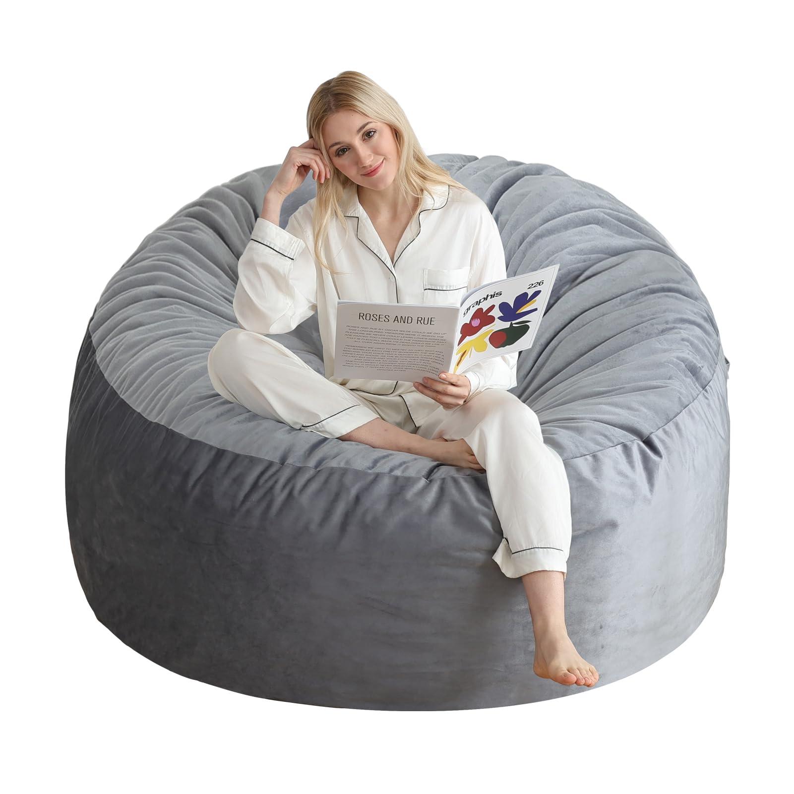 Photo 1 of 3 Ft Bean Bag Chair, Memory Foam Bean Bag Chairs for Adults with Filling, Round Bean Bag Sofa with Filler Included, Beanbags with Soft Dutch Velvet Fabric,3 Foot, Dark Grey