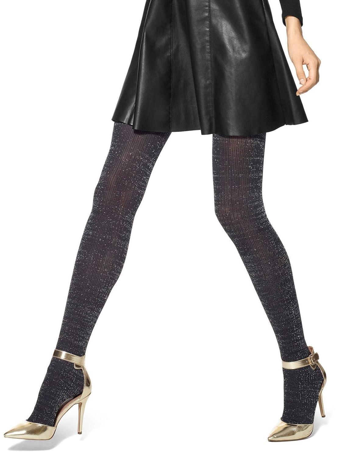 HUE Metallic Ribbed Tights Black Sparkle Shimmer Size M/L eBay