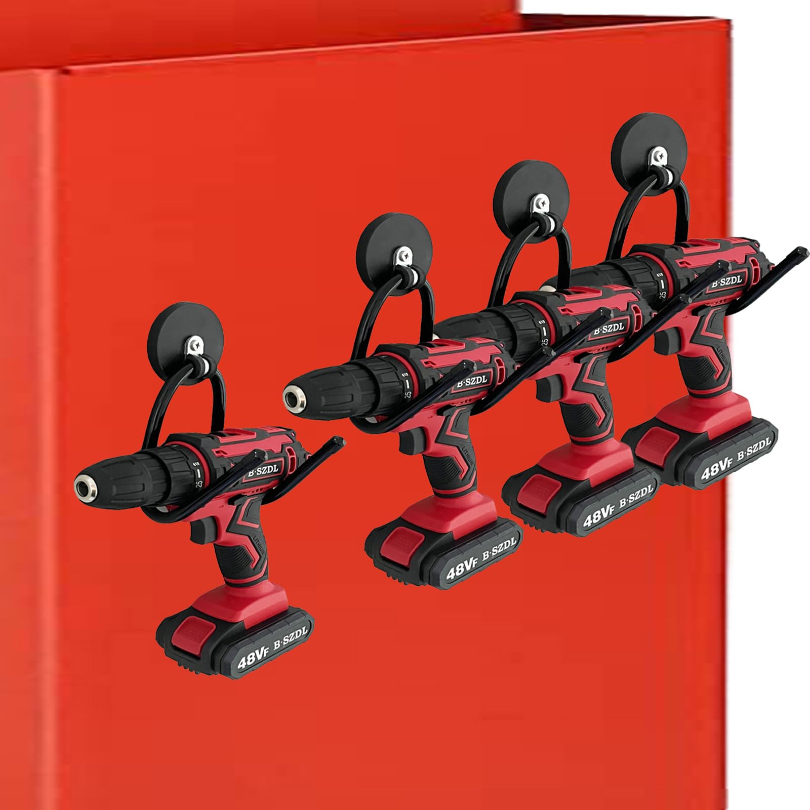 Photo 1 of 4 Pack Strong Garage Magnetic Hooks, Power Tool Organizer Rack, Heavy Duty Storage Utility Magnet Hooks for Power Drill,Garden Tools, Hose,Pegboard,Garage, Workshop for Indoor & Outdoor Hanging