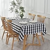 maxmill Rectangle Checkered Tablecloth Waterproof Spillproof Wrinkle Resistant Buffalo Plaid Heavy Weight Table Cloth Gingham Table Cover for Outdoor and Indoor Use, 52 x 70 Inch Black and White
