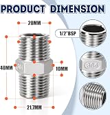 Bwintech 6 Pcs 1/2" Male to 1/2" Male BSP Stainless Steel Hex Nipple Pipe view 2
