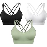 VEQKING Women's Cross Back Sports Bra Padded Strappy Medium Support Yoga Bra for Workout Fitness 3 Pack
