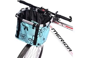 URBEST Bike Basket, Small Pets Cat Dog Folding Carrier, Removable Bicycle Handlebar Front Basket, Quick Release and Easy to I
