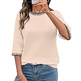 LOMON Womens Sweaters Casual Fall 2025 Crew Neck Striped 3/4 Sleeve Lightweight Knit Trendy Pullover Sweater Tops S-XL