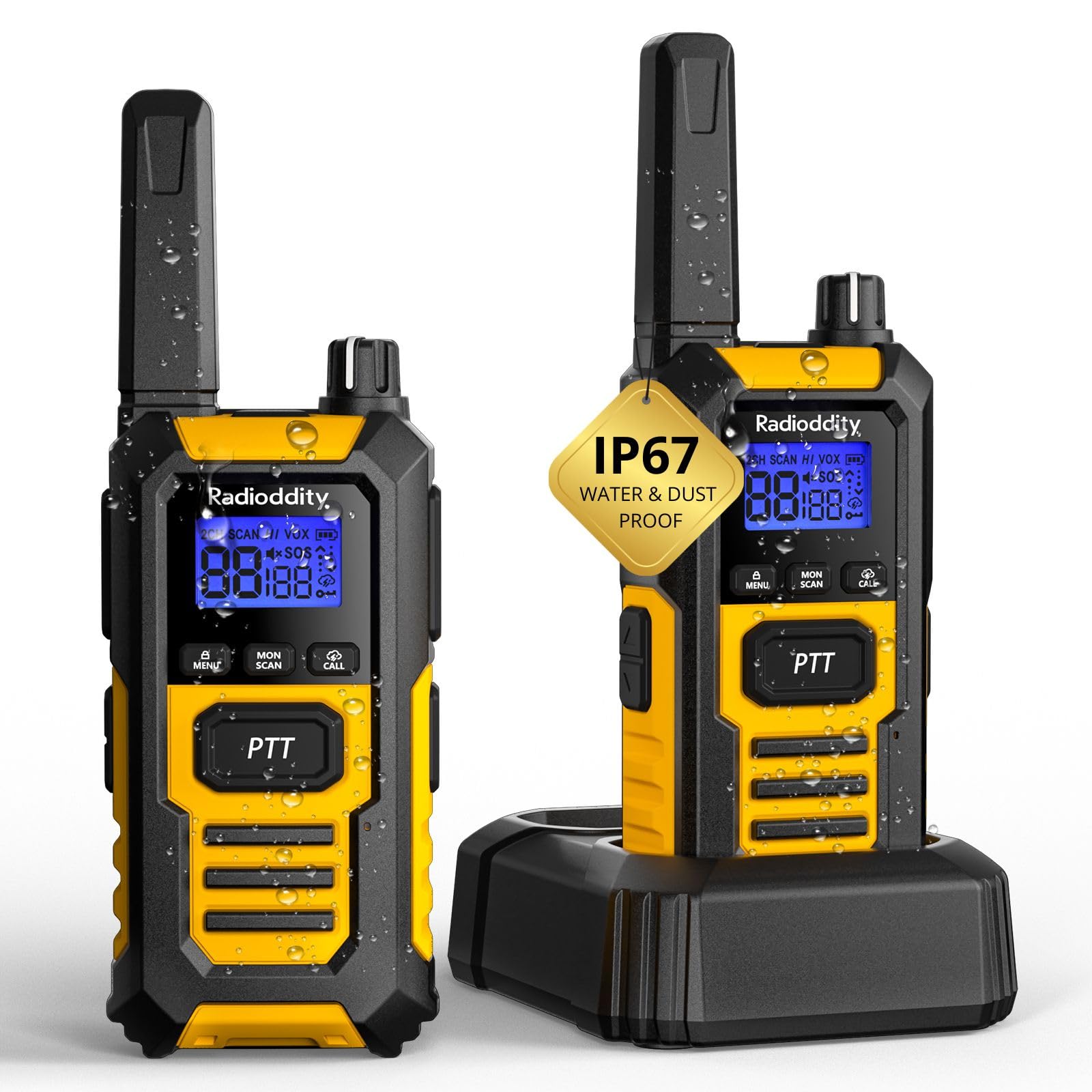 Photo 1 of Radioddity HD-1 IP67 Waterproof Floating Heavy Duty Walkie Talkies, Long Range Two Way Radio with 2400mAh Battery, One-Key Group Call, Vibrate Alert, SOS, Dual PTT for Outdoor Road Trip, 2 Packs