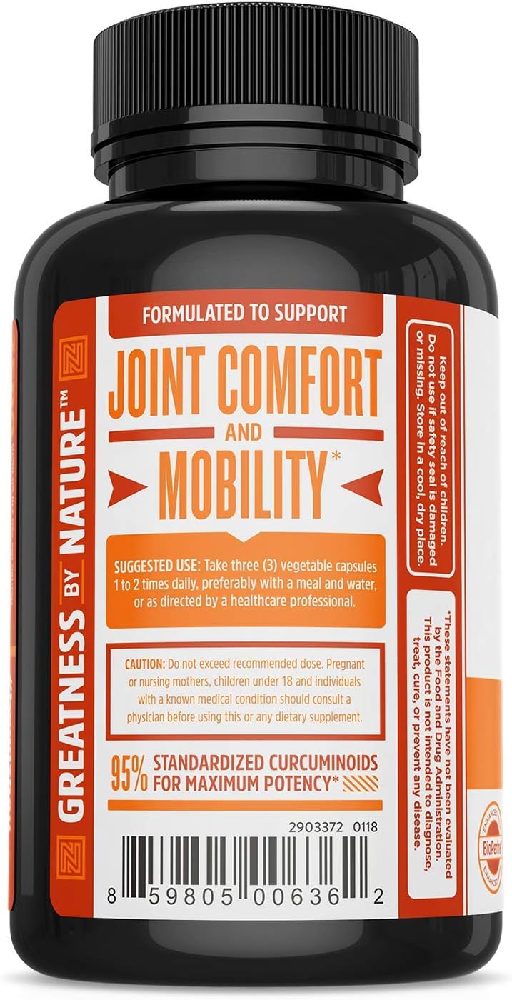 Turmeric Curcumin and Ginger with Bioperine 1800 mg – Includes 95% Curcuminoids – Extra Strength Antioxidant for Maximum Joint Comfort and Mobility - Non-GMO & Gluten Free - 90 Veggie Capsules: Health & Personal Care