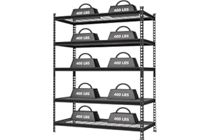 WORKPRO 5-Tier Metal Storage Shelving Unit, 48”W x 24”D x 72”H, Adjustable Storage Rack Heavy Duty Shelf, 4000 lbs Load Capacity (Total), for Garage, Kitchen, Bathroom, Warehouse, Black/Sliver