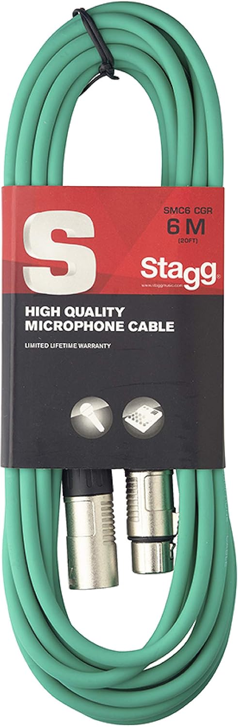 Stagg SMC6 CGR 6 m XLR to XLR Microphone Cable - Green, 6m