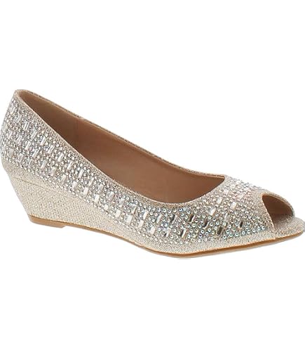 Forever Womens Low Wedge Heel Closed Toe Wedding Party Dress Sandals Shoes,Silver,5.5