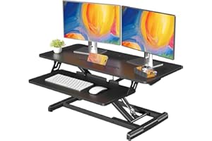 JOY worker Standing Desk Converter, 35" Wide Height Adjustable Sit Stand Up Desk Riser with Keyboard Tray, Desktop Workstation Riser for Home Office Computer Laptop, Particle Board, Black