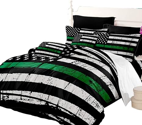 Amazon Com Oliven American Flag Duvet Cover Full Size Valor Patriot Theme Digital Quilt Cover Black White Green Bedding 3 Piece Home Kitchen