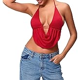 Women's Y2k Halter Top Sexy Deep V-Neck Tie Open Back Slim Fit Camisole Summer Going Out Top