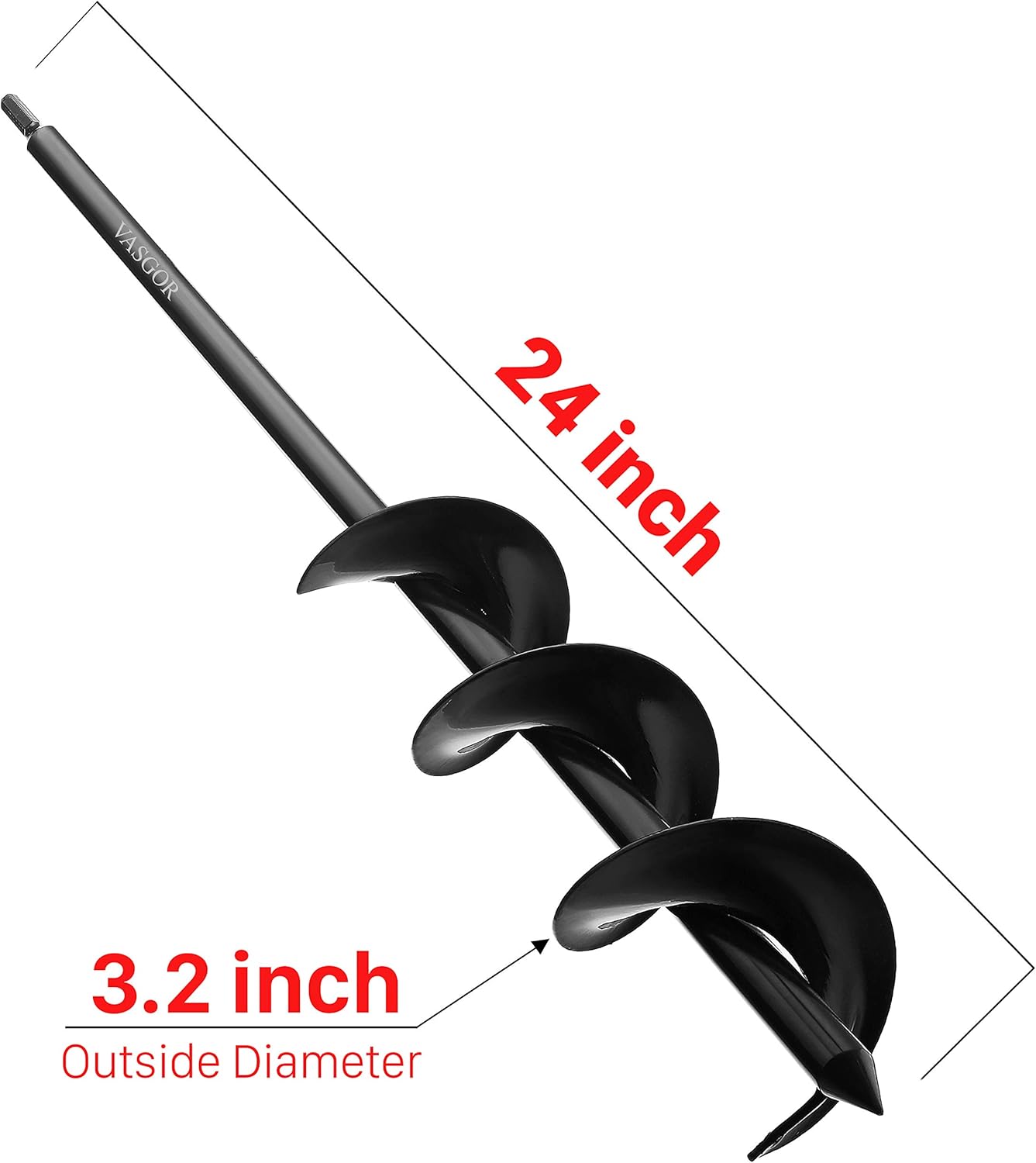 VASGOR 24" x 3.2" Solid Shaft Auger Drill Bit for Planting
