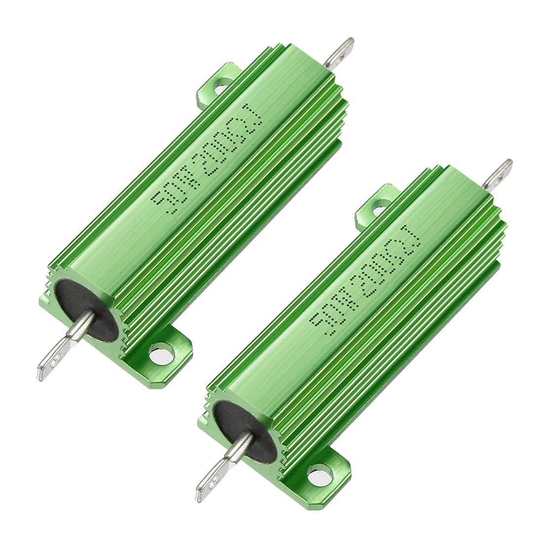 sourcingmap 50W 200 Ohm 5% Aluminum Housing Resistor Screw Tap Chassis Mounted Aluminum Case Wirewound Resistor Load Resistors Green 2 pcs
