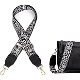 Aeiruo Purse Strap, 1.5" Cowhide Head Wide Shoulder Bag Strap Adjustable Replacement,Jacquard Embroidery Crossbody Bag Straps