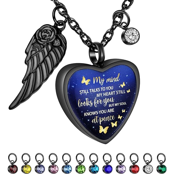Misyou Heart Memorial Necklace For Ashes - Angel Wing Cremation Urn Pendant With 12 Birthstones, Stainless Steel Keepsake Jewelry - View #11