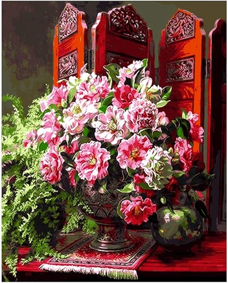 Amazon Co Jp デジタル油絵 抽象的な工場中国スタイル画面の花の景色 Diy 油絵番号 ホームルームオフィスのクリスマス今年のバレンタインの装飾が施された生活のための数のキットのキャンバスの壁のアートワークで絵の具でペイント ホーム キッチン