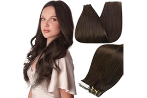 Full Shine Tape in Hair Extensions Darkest Brown Tape Human Hair Extensions 18 Inch Seamless Skin Weft Double Sided PU Glue i