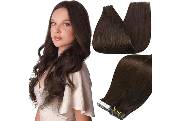 Full Shine Brown Tape in Hair Extensions Human Hair 14 Inch Color 2 Darkest Brown Remy Skin Weft Tape in Hair Extensions 20Pc