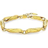 Chunky 18K Gold Plated Adjustable Textured Ribbed Infinity Bracelet For Women by SNGIA, Simple Trendy Stackable Patterned Statement Tennis Link Bangle Jewelry Gifts, Preppy Bohemian Vintage Handmade Unique Exaggerated Cute Chain Friendship Cuff, Summer Beach Everyday Fashion Nickle Free Link Accessories