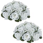 NUPTIO Baby Breath Flower Balls: 2 Pcs 8.6 inch Diameter White Artificial Rose Fake Arrangement Bouquet Wedding Centerpieces Event Party Tables Decorations