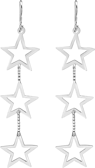 Amazon Com Triple Retro Open Star Link 925 Sterling Silver Dangle Earrings Clothing