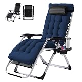 VINGLI Padded Zero Gravity Chair, Lounge Chair with Removable Cushion & Tray, Folding Reclining Patio Chairs, Recliner Chair for Lawn,Indoor and Outdoor-Blue