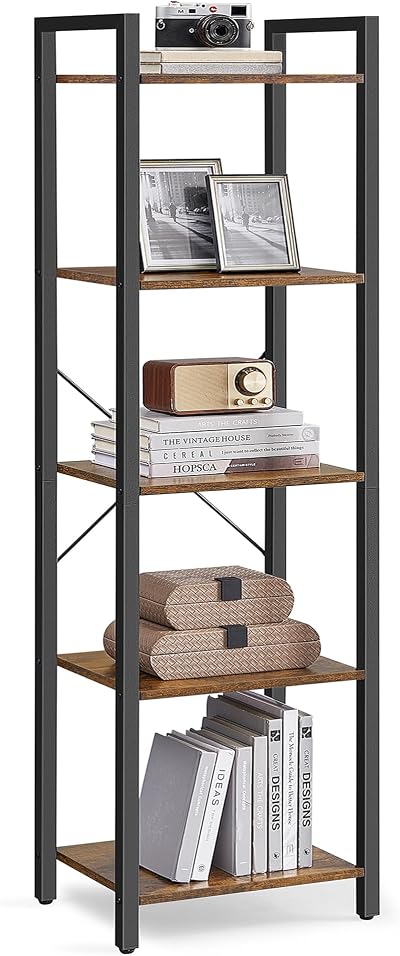 VASAGLE 5-Tier Bookshelf 30 x 39.6 x 154 cm Industrial Rustic Brown Ink Black