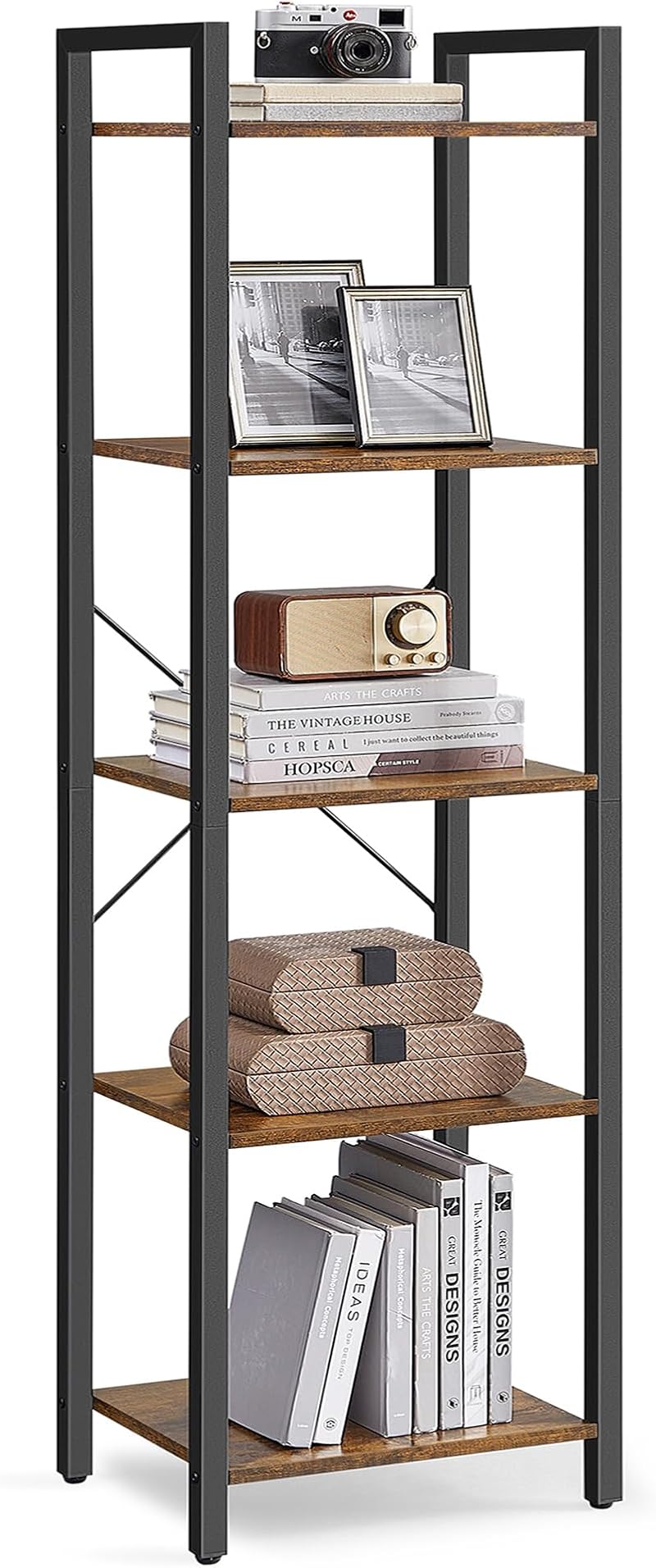 VASAGLE 5-Tier Bookshelf 30 x 39.6 x 154 cm Industrial Rustic Brown Ink Black