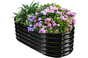 YSEJOMP 17" Tall Outdoor Garden Raised Garden Bed Kits, 4ft X 2ft Oval,0.8MM Thick Metal Raised Planter Bed/Ground Planter Box for Variety of Flowers,Herbs,Vegetables (Black, 48X24X16.5 Inches)