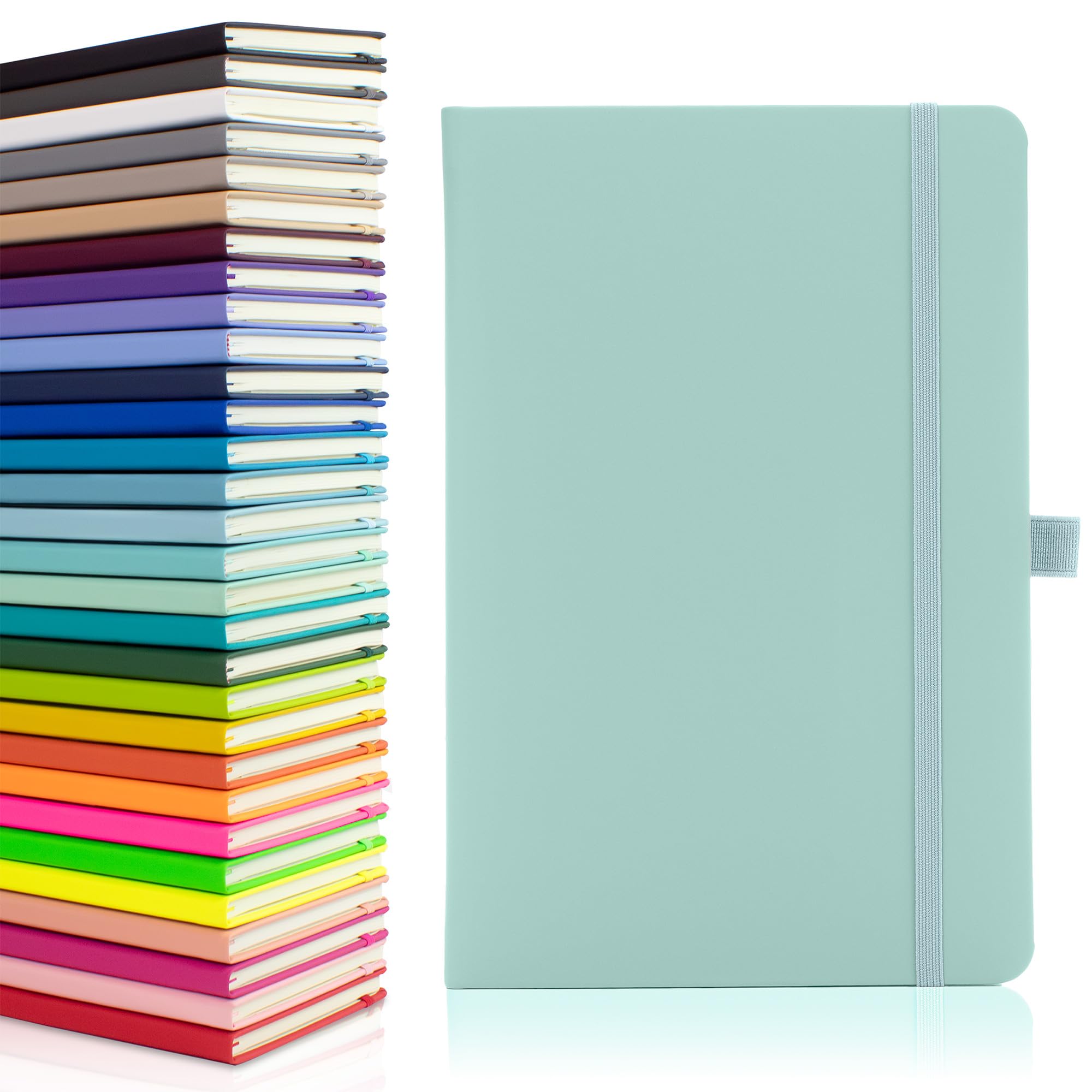 Notes London Eco A5 Notebook with Lined Pages, Pen Loop, Ribbon, Date Marks and Paper Pocket, Medium Hardback Journal, Note, sustainably sourced paper (Pastel Celeste)