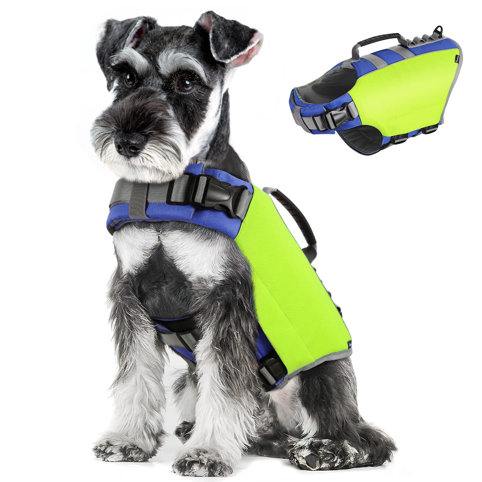 Pawaboo Dog Life Vest, Reflective Pet Swimming Vests Oxford Fabric, Adjustable Anti-Tear Dog Flotation Jacket with Handle, S - Neon Yellow