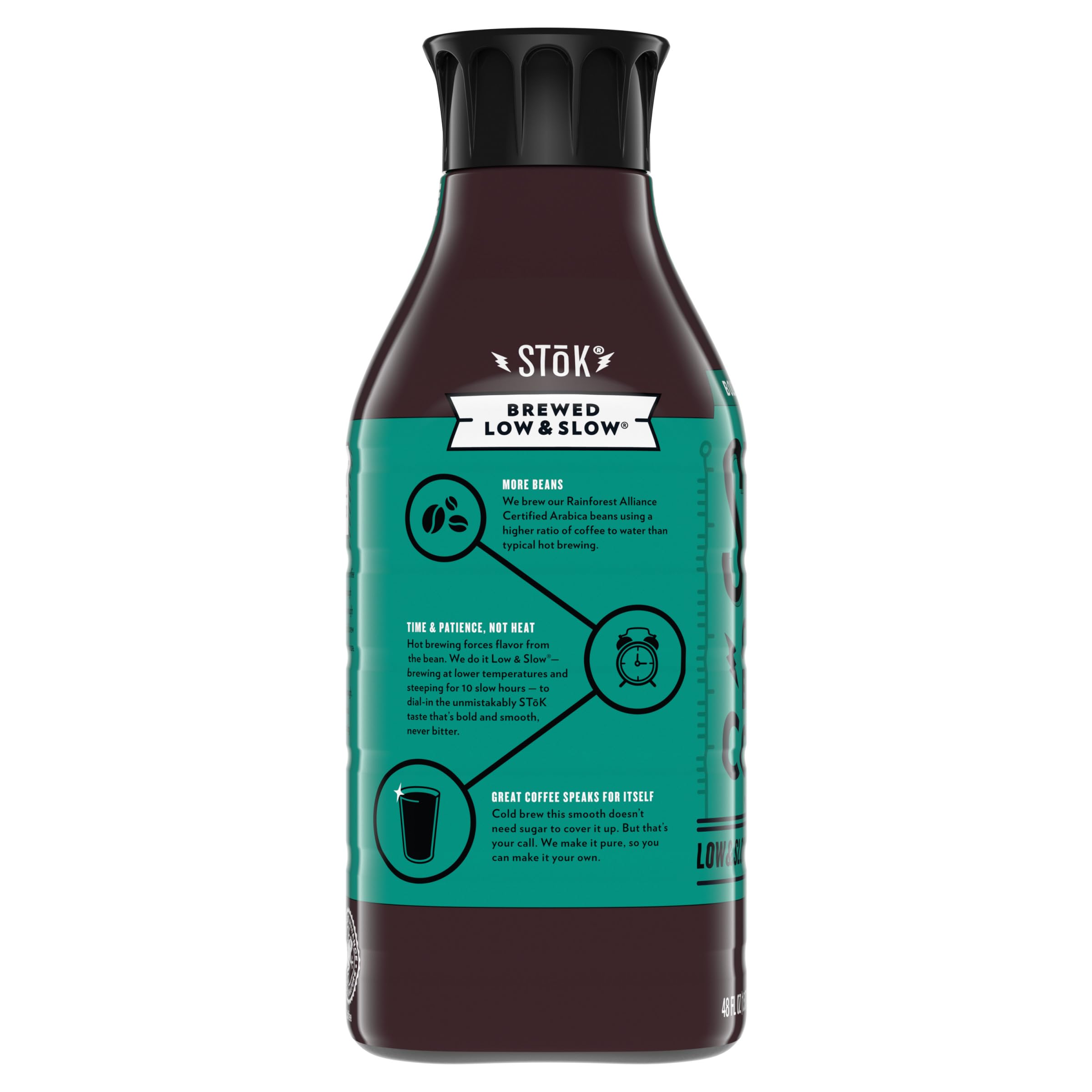 STOK Cold Brew Coffee, Arabica-Based Blend, Medium Roast Brewed Low and Slow, Unsweetened, Black Coffee, 48 FL OZ Bottle