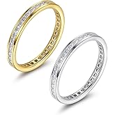 TIKJE 2 Rings Set For Women, 18k Yellow/White Gold Plated Rings - Cubic Zirconias Band Ring, Eternity Promise Engagement Wedding Band Gift For Her Size 5-12