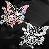 2pcs Butterfly Rose Sparkling Sunflower Self-Adhesive PVC Rainbow Glittery Decal Sticker for Cars, Laptops, Trucks, Motorcycles Wall Window Luggage Scratch Cover Door Multi-Surface Decor Sticker