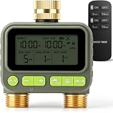 2 Zone Water Timer with Brass Inlet Outlet, Sprinkler Timer for Garden Hose | Remote Control, IP65 Waterproof, Programmable Automatic Irrigation Controller, Rain Delay, Manual Watering, Child Lock