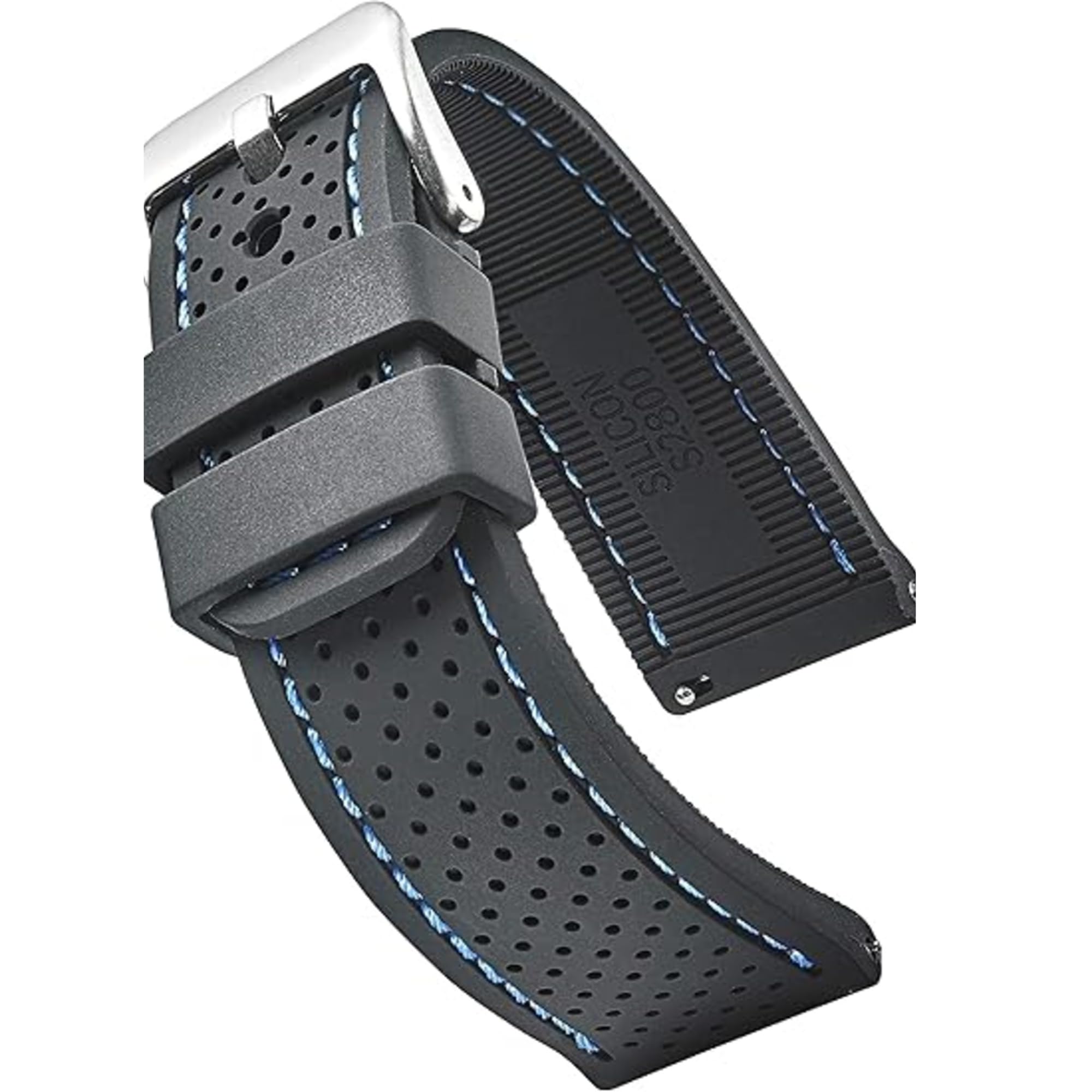 ALPINE Premium Soft Silicone Adjustable Watch Band, Replacement Rubber Watch Band for Women Men, Quick Release Waterproof Watch Bands Compatible with, black and blue, 20MM, rubber watch band