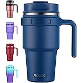 ALOUFEA 20 oz Insulated Coffee Mug Tumbler with Handle, Stainless Steel Travel Mug Tumbler with Lid and Straw,Double Wall Vacuum Leak Proof Ice Coffee Thermal Cup, Navy