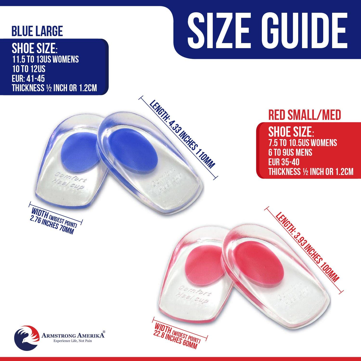 Gel Heel Cups Plantar Fasciitis Inserts - Silicone Heel Cup Pads for Bone Spurs Pain Relief Protectors of Your Sore or Bruised Feet Best Insole Gels Treatment by Armstrong Amerika (Small): Health & Personal Care