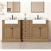 72" Bathroom Vanity with Sink Set, Vintage Single Bath Vanity with White Marble Top, Wooden Cabinet with Farmhouse White Cera
