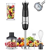 Immersion Blender Handheld 1000W 5 in 1 Corded Stick Hand Blender Kitchen with 12 Speed, BPA-Free, Mixing Beaker, Chopper, Whisk, Milk Frother, Perfect Emulsifier for Soup, Baby Food, Sauce, Puree