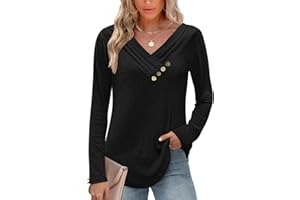 MISFAY Women Tunic Tops for Casual V Neck Button Pullover Blouse Plus Size Sweaters