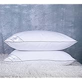 Eastwarmth Set of 2 Goose Feather Down Cooling Pillow for Back, Stomach or Side Sleepers 2 Pack,100% Cotton Cover Standard Size(20X26IN) Gussted White