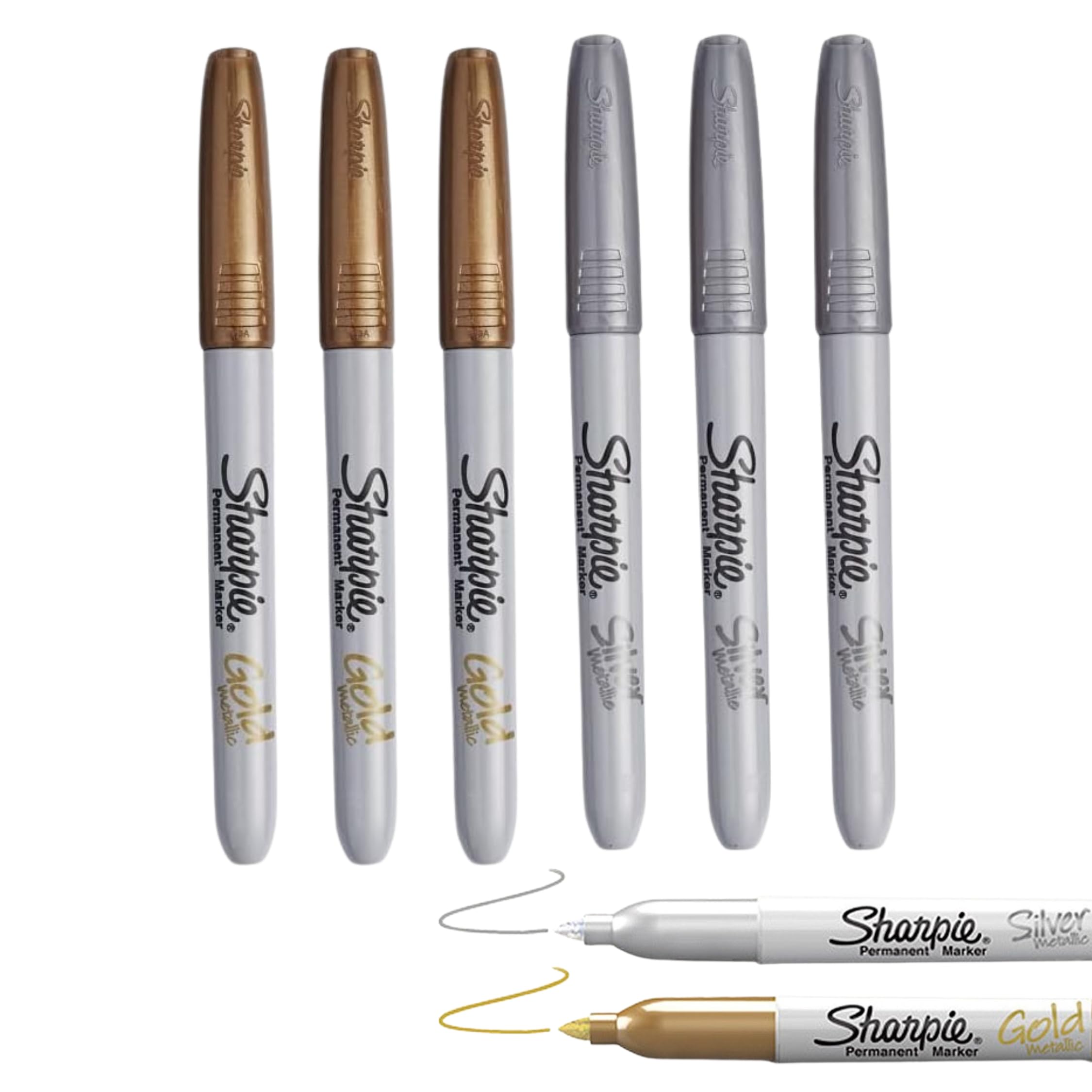 Sharpie Metallic Permanent Markers | Fine Point | 3x Gold 3x Silver | Markers for black surfaces, construction labeling,arts and crafts | Metallic Colors, quick drying - no bleed | 6 Count