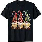 Three Gnomes Men Women Buffalo Plaid Red Christmas T-Shirt