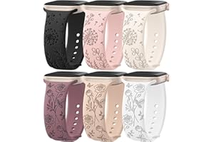 EOMTAM 6 Pack Floral Engraved Silicone Bands Compatible for Apple Watch Band 38mm 40mm 41mm 42mm 44mm 45mm 46mm 49mm Women,Flower Sport Straps for iWatch Series 10 9 8 se Ultra 7 6 5 4 3 Patenting