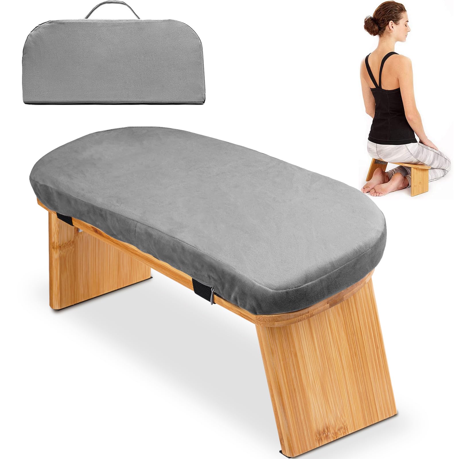Hihealer Meditation Bench Foldable Bamboo Ergonomic Meditation Stool with Comfortable Cushion, Kneeling or Sitting Perfect for Meditation & Prayer, Unique Gifts for Women Mom