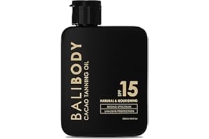 Bali Body Cacao Tanning Oil SPF 15 | For Deep Natural-Looking Sun Tan Glow | Hydrating Sun-Tanning Oil Made from Organic Cacao, Chocolate Tint | Vegan, Cruelty Free, Australian Made (100ml/3.4 fl oz)