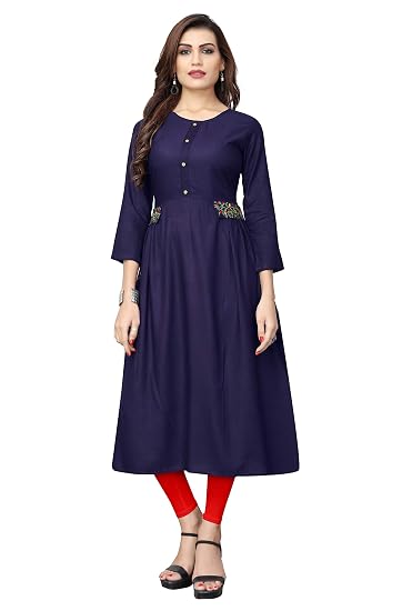 Navabi Export Womens Rayon Plain Blue Color Kurti (VF-KU-193)